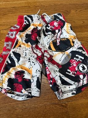 Boys Athletic Football Print Shorts - Red, Black, White